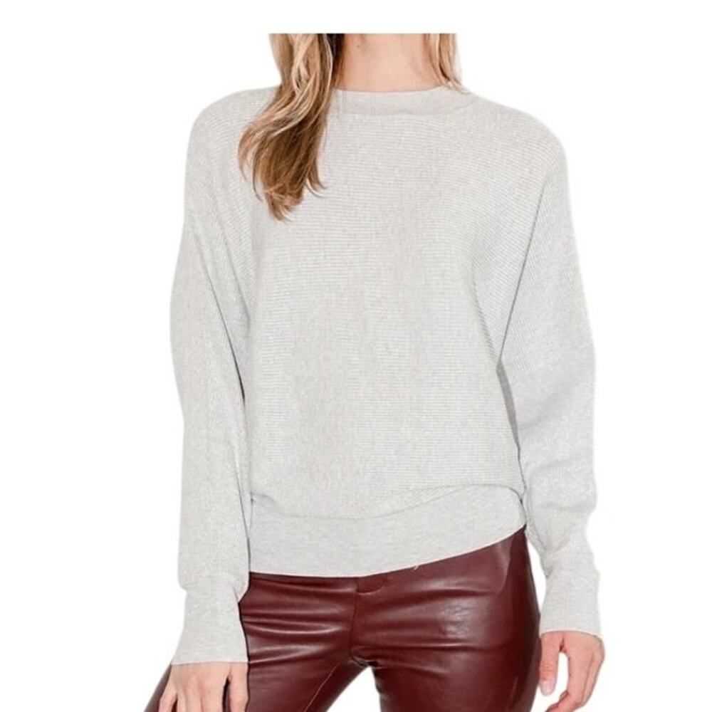 Lulus All Wrapped Up Sweater Womens M Gray Ribbed Knit Dolman Sleeve‎ Cozy Top